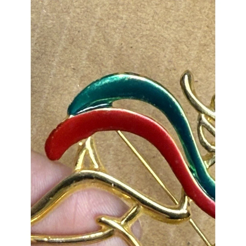 Danecraft Goldtone Raindeer With Red And Green Scarf Christmas Holiday Brooch